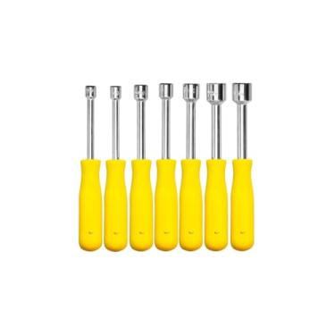 Imagem de Jogo de Chaves Canhão 7 Peças, 70mm, Cabo Plástico Ergonômico Amarelo, Aço, 3/16" a 1/2", 509g