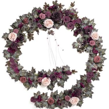 Imagem de Ling's Moment Guirlanda de flores de 2,5 m para decoração de pano de fundo - flores de arco de casamento, eucalipto e rosa, guirlanda floral artificial para manto - decoração de mesa de coração para