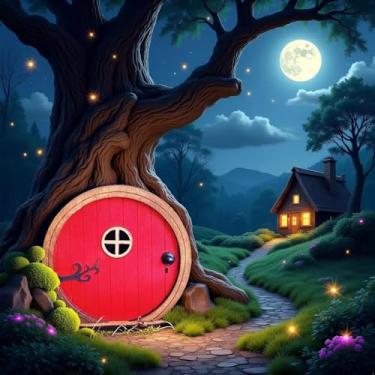 Imagem de Porta vermelha de jardim de fadas para árvores, portas de fadas para árvores ao ar livre e tronco de árvore, mini enfeite de gramado de escultura de jardim de fadas, minúsculas portas de casa de conto