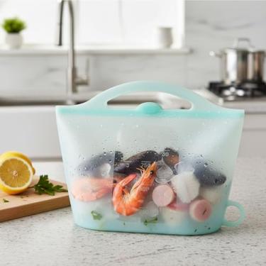 Imagem de Recipientes de armazenamento de alimentos de silicone reutilizáveis - sacos de armazenamento de alimentos à prova de vazamento em suporte para preparação de refeições, cozinha, geladeira