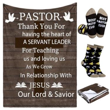 Imagem de Cutecrop 2 peças de presentes de agradecimento de pastor para homens, cobertor de pastor, meias cristãs, presente de Natal para pastores (marrom, fresco)