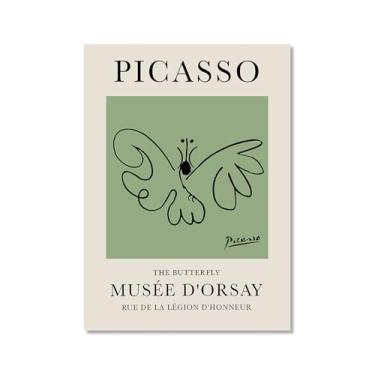 Imagem de Impressão em tela verde sálvia Pablo Picasso animais esboço arte de parede gato cão pássaro cavalo impressão linha abstrata desenho pôsteres para quarto casa escritório decoração (SKU1,30.5x45.7 cm =