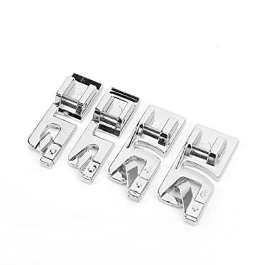 Imagem de Luqeeg Faça você Mesmo 4 Peças de Calcador de Bainha Rolada, Material de Aço Inoxidável para Costura Fácil, Suprimentos de Costura, Calcador de Bainha para Tecidos Finos