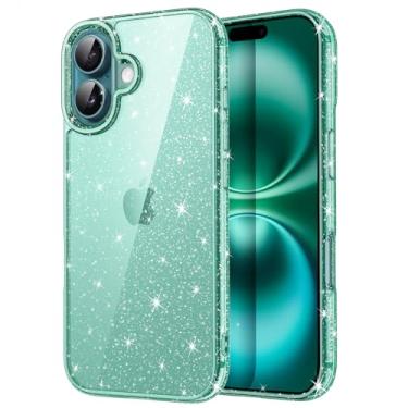 Imagem de JETech Capa Glitter para iPhone 16 6,1 Polegadas, Case Protetora de Telefone à Prova de Choque com Brilho Brilhante, Capinha Fofa e Brilhante para Mulheres e Meninas (Azul Verde)