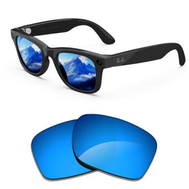 Imagem de Lentes de reposição polarizadas compatíveis com Ray-Ban Meta Wayfarer RW4006/Wayfarer (Gen 2) RW4012 50 mm para homens e mulheres, Azul espelhado, Regular 50mm(RW4006/RW4012)