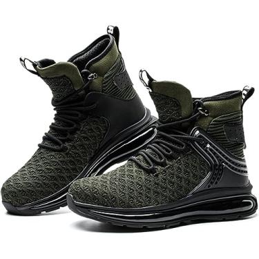 Imagem de SYLPHID Tênis masculino de bico de aço, feminino, de segurança, cano alto, com almofada de ar, leve, respirável, à prova de perfuração, Verde, 11.5 Women/9.5 Men