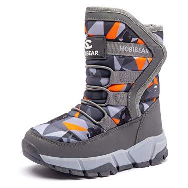 Imagem de Botas de Neve para Meninos BODATU Impermeáveis e Externas, Grey/Orange, 10 Toddler