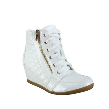 Imagem de Forever Link Tênis feminino moderno com glitter, cano alto com cadarço, Poliuretano branco, 38