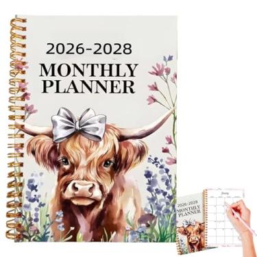 Imagem de Planner Diário 2026-2028 | Diário Com 50 Páginas E Encadernação Espiral,Estampa Vaquinha Planner Mensal Com Calendário - Para Adultos Crianças Escola Casa Aniversário Natal