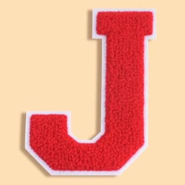 Imagem de QianSiLi Adesivos de letras universitárias de chenille vermelho de 11 cm, letras grandes de ferro para jaquetas Letterman, moletons com capuz, mochilas, coletes, roupas, adesivos individuais da letra