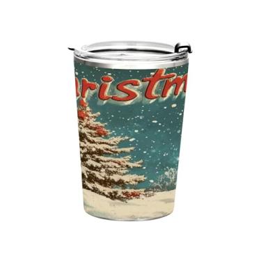 Imagem de STAYTOP Copo de aço inoxidável de árvore de Natal 368 g, copo de café isolado com tampa e canudo, caneca de café de viagem de parede dupla para bebidas quentes e frias