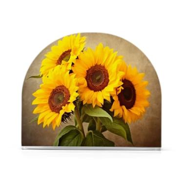 Imagem de Wassud Porta-guardanapos de acrílico quatro girassóis dourados moderno dispensador de guardanapos de papel em forma de U para mesa, cozinha, sala de jantar, bancada 1 peça (comporta 50-60 guardanapos)