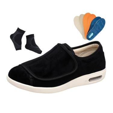 Imagem de Calçado Para Edema Diabético Idosos Uso Externo, Sapatos Ortopédicos Diabéticos Ajustáveis ​​e Respiráveis ​​para Edema Artrítico Masculino, Com 3 Pares De Palmilhas De Substituição(A black,44 EU)