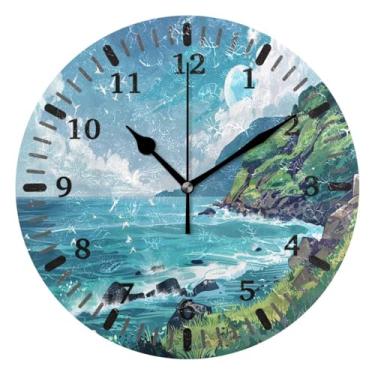 Imagem de CEBUGI 1 litoral 1 relógio de parede operado por bateria relógios redondos silenciosos sem tique-taque para cozinha, banheiro, quarto, escritório, decoração 25,4 cm