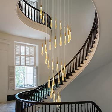Imagem de Lustre moderno de cristal com 36 luzes, dimerizável, LED, dourado, luminária de teto, pendente de cristal em formato de bolha, para sala de estar, hall de entrada, 180W, lustre para escadas.