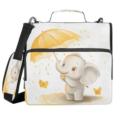 Imagem de STAYTOP Elefante fofo segurando um guarda-chuva, fichário com zíper com alça de ombro, anéis D de 3,8 cm, material escolar e de escritório
