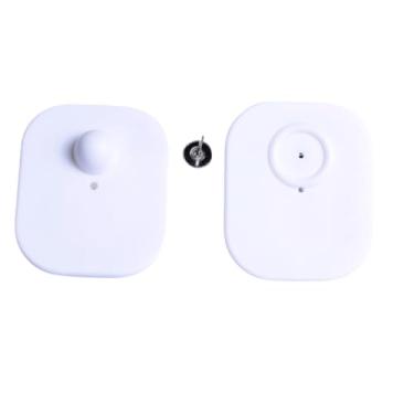 Imagem de Etiquetas de segurança de roupas brancas de tamanho grande RF 8,2 MHz (100 peças com pinos) - Etiquetas de alarme antifurto de varejo ABS, equipamento de segurança compatível com ponto de verificação