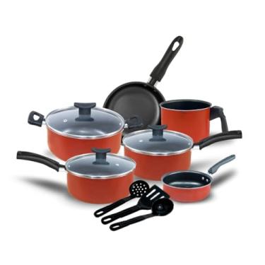 Imagem de Jogo de Panelas Antiaderentes 9 Peças com Teflon e Tampas de Vidro Conjunto de Panelas (Vermelho)