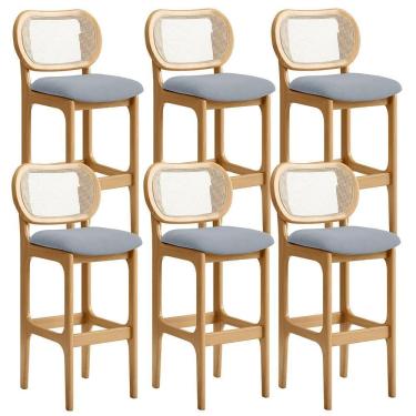 Imagem de Kit 06 Banquetas Altas Para Cozinha Bancada Sala Tela Betta Fixa L02 Suede Cinza - Lyam