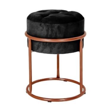 Imagem de Puff Banqueta de Ferro com Argola - Decoração para Quarto, Sala, Penteadeira e Ambientes Modernos puff redondo para Quarto, Sala e Penteadeira em Ambientes Modernos(ROSE GOLD E PRETO)