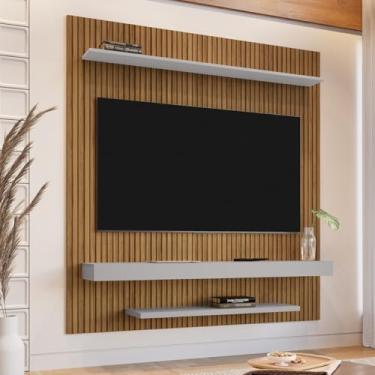 Imagem de Painel Para Tv Até 60 Polegadas Leme 2 Prateleiras Ripado Cinamomo Off White