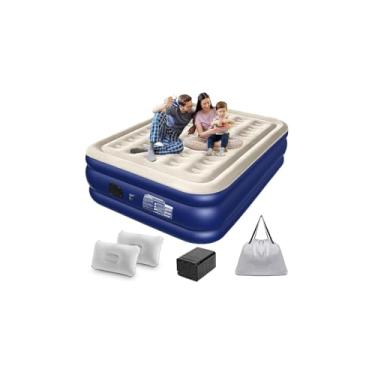 Imagem de Colchão Inflável Casal Queen com Bomba Elétrica 110V, Azul, PVC Poliéster Vinil, 203x152x46cm, Capacidade 350kg, Inclui Kit Reparo e Bolsa