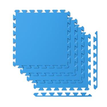 Imagem de SELLER Tapete de Encaixe em EVA – 4 peças 50×50 cm, 5mm espessura, superfície antiderrapante, modular tipo quebra-cabeça, com bordas, piso infantil, academia, brinquedoteca, proteção contra impacto e conforto (Azul)