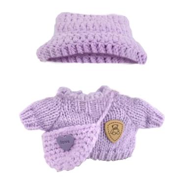 Imagem de Conjunto de Roupas Boneca, 3un Roupa Boneca de Pelúcia Incluindo Chapéu Suéter Bolsa Roupa Fofa Acessórios para Bonecas 17 cm Apenas Incluindo Roupas (Roxo)