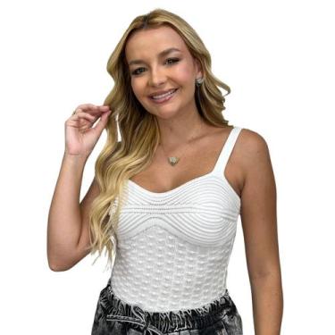 Imagem de Cropped Feminino Tricot Alcinha Trançado Canelado Moda Verão Confortáv