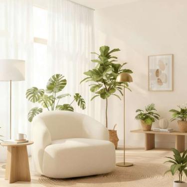 Imagem de Poltrona Orgânica Luxo Recepção Lótus Bouclé Cor Bege