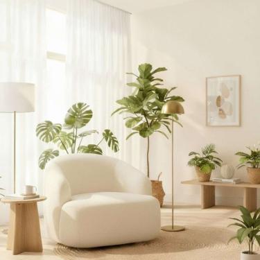 Imagem de Poltrona Orgânica Luxo Recepção Lótus Bouclé Cor Branco