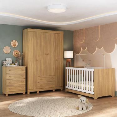 Imagem de Quarto De Bebê Completo Com Berço Americano 3 Em 1 Allegra Multimóveis MP4586 Madeirado