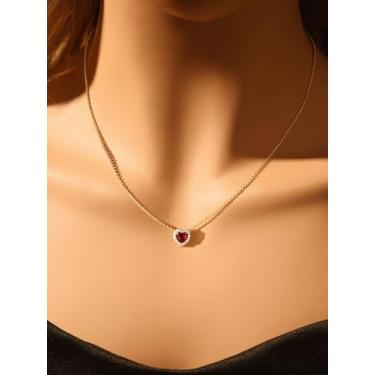 Imagem de Elegante conjunto de bisel com coração vermelho, zircônia cúbica, banhado a ouro 18K, adequado para uso diário, festas, colares femininos, presentes de aniversário para melhor amiga, ouro