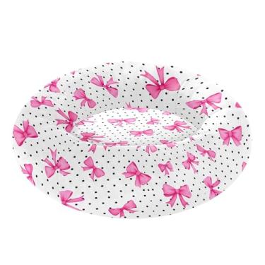 Imagem de SEHANY Cama fofa para cachorro rosquinha com laço rosa removível e lavável, pequena cama redonda para gatos, cama fofa super macia para animais de estimação com fundo antiderrapante para cães pequenos