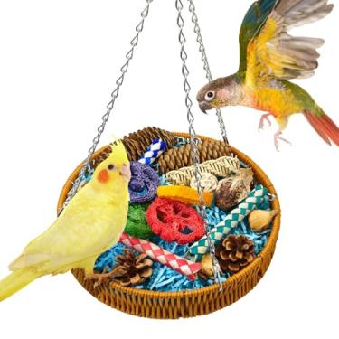Imagem de BNOSDM Brinquedos para pássaros, caixa de forrageamento, periquito natural, brinquedos de trituração, caixa de brinquedos para papagaios, periquitos, conure, Lovebird, cinza africano (redondo 25 cm