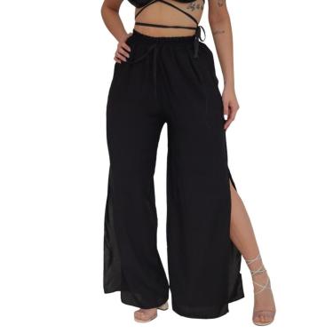 Imagem de Calça Pantalona Boca de Sino Feminina Premium Fendas Laterais-Feminino
