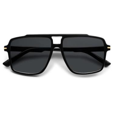 Imagem de VANLINKER Óculos de sol aviador polarizados modernos grandes para mulheres e homens 2025 óculos de sol retrô VL9853, Todo preto, G