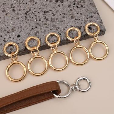 Imagem de 5 peças de mosquetão redondo de mola com clipe de argola giratória, ganchos de gatilho, fechos de metal, chaveiros para bolsa de mão, artesanato DIY (5 peças douradas)