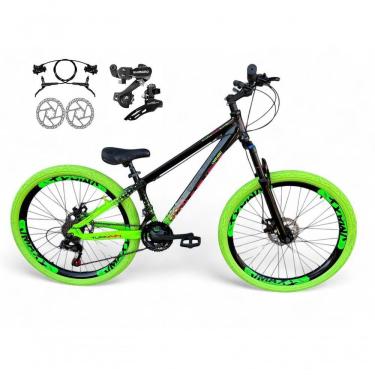 Imagem de Bicicleta Aro 26 Vikingx Tuff Câmbios Shimano Freio Hidráulico 21v Freeride Aro Vmaxx Flame preto-Verde X44