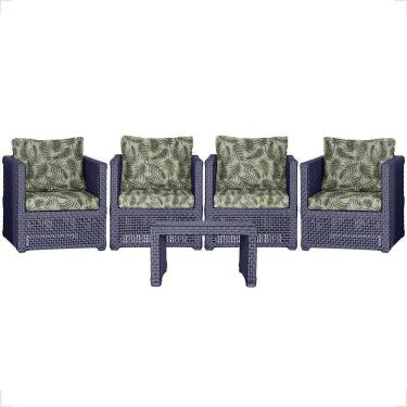 Imagem de Mesa E 4 Poltronas Madri Corda Náutica Estofado 5 Trama Azul