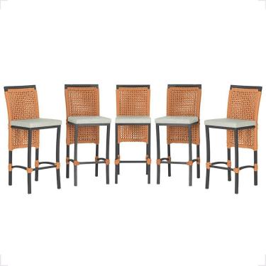 Imagem de 5 Banqueta Em Alumínio Roma Preta Corda Náutica Tecido 3 Terra Cota