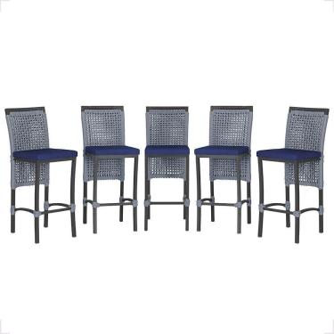 Imagem de 5 Banqueta Em Alumínio Roma Preta Corda Náutica Tecido 10 Prata