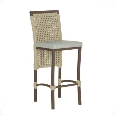 Imagem de 8 Banqueta Em Alumínio Roma Preta Corda Náutica Tecido 3 Rami