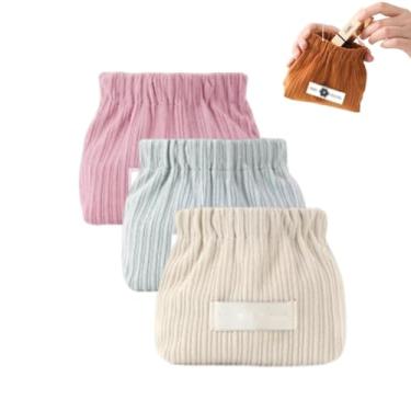 Imagem de GTIANHE-TAN Bolsa cosmética de bolso de veludo cotelê elástico com fecho automático bolsa de moedas à prova d'água para maquiagem, batom, fones de ouvido, organizador de joias, Terno 2, 3cps