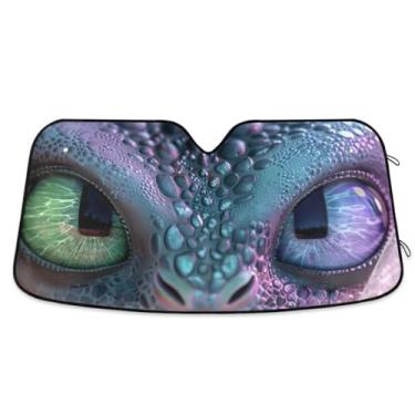 Imagem de Guarda-sol de carro verde e roxo olhos grandes pára-brisas para janela automotiva mantém o veículo fresco