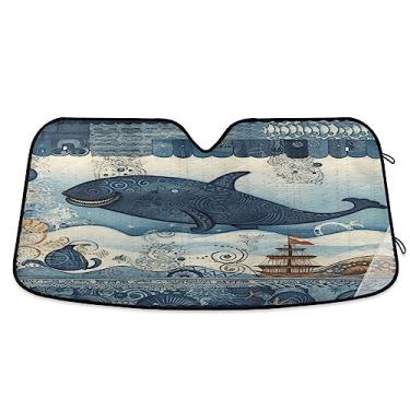 Imagem de Toldo náutico azul vintage baleia para janela de carro, para-sol para carro, proteção UV dobrável para janela de carro, para-sol para caminhão