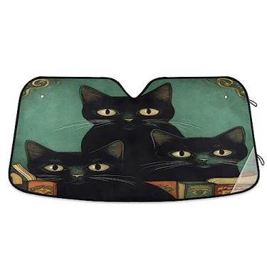 Imagem de Pára-brisas de gato preto em livro vintage para carro, persianas de carro para janelas dianteiras, acessórios de carro de verão