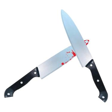 Imagem de Nlcoek 2Pcs Halloween Fake Knife Prop,Fake Knife,Halloween Classic Horror Props Kills Butcher Knife Prop (Silver+red)