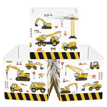 Imagem de Clastyle 3 unidades de armazenamento de cubos de carros, caixa dobrável para prateleiras, cestas de armazenamento para pais, organizador de brinquedos, roupas de livros, veículo amarelo, 30 x 30 x 30