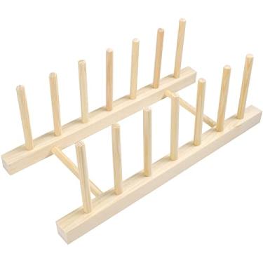 Imagem de Escorredor de pratos vertical de bambu escorredor de pratos para pratos, tigelas, copos, tábuas de cortar - 6 compartimentos